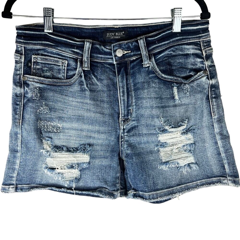 Judy Blue Dark Wash Jean Short Women's Large Hemmed Distressed JB15208MD sz11/30